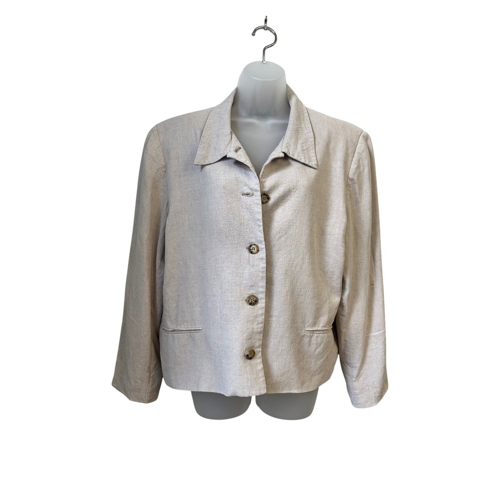Orvis Womens Beige Linen Blend Button Front Jacket Blazer Size 20 Style 3328